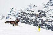 Alpine huts and mountain panorama at Gimmeln, Muerren, canton of Bern, Switzerland
