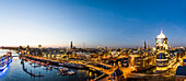 View in the twilight to Hamburg, Elbe and Am Baumwall, seen from the Kehr Wieder Spitze, Hamburg, Germany