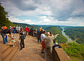 View at and visitors of Mettlach horse-shoe bend, Saar, Saarland, Germany, Europe