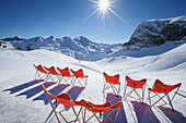 Empty chairs on mount Seekopf, Zurs, Lech, Vorarlberg, Austria