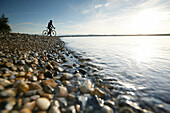 Man cyclocross touring in autumn, Lake Starnberg, Ambach, Munsing, Bavaria, Germany