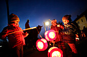 Children with paper lanterns, St. Martin's procession, Degerndorf, Munsing, Bavaria, Germany