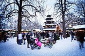 Christmas market at Chinese Tower, English Garden, Munich, Bavaria, Germany