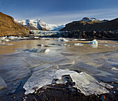 Frozen glacial lagoon, Svinafellsjokull, Oraefajokull, East Iceland, Iceland