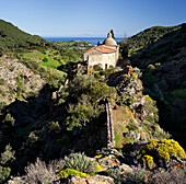 Santuario della Madonna di Monserrato mit Blick aufs Meer, Elba, Toskana, Italien