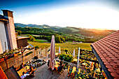 Guests on terrace of a wine bar, Styria, Austria