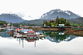 ALASKA, Homer, an overall view of Halibut Cove in the evening time