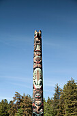 ALASKA, Sitka, an ancient carved Tinglit totem pole at the Tinglet Heritage Center