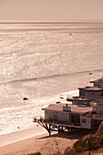 USA, California, Malibu, an aerial view of a Malibu home by the sea