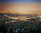 USA, California, Los Angeles, the city lights of Los Angeles at night as seen from Mulholland Drive