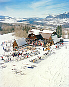 USA, Colorado, people eating at Gorrono Ranch Restaurant, Telluride Ski Resort