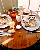 USA, New Mexico, breakfast on table, elevated view, Los Poblanos Inn, Alburquerque