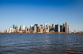 USA, New York, View of New York City skyline from a boat on the Hudson River