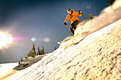 USA, Utah, young woman skiing Rocky Point, Alta Ski Resort