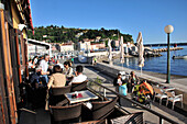 Cafe along the beach promenade, Piran, Gulf of Triest, Slovenia