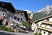 Mittenwald with Karwendel mountain range in the background, Bavaria, Germany