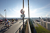 Closed Koehlbrand Bridge during the Cyclassics cycling race, Wilhelmsburg, Hamburg, Germany