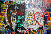 Graffiti along the Lennon Wall at Grand Priory Square, Prague, Czech Republic, Europe