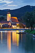 Church in the evening light in Grein an der Donau, Upper Austria, Austria
