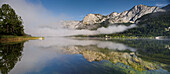 Lake Grundlsee with Backenstein and Reichenstein reflected in the water, Salzkammergut, Styria, Austria