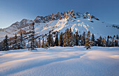 View from Hochkeil to Hochkoenig in Winter, Muehlbach, Salzburg Land, Austria