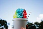Close up of colorful snow cone. Snow Cone, Shaved Ice