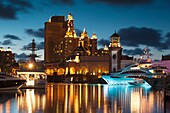 Bahamas, New Providence Island, Nassau, Paradise Island, Atlantis Hotel and Casino, dusk