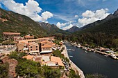 France, Corsica, Corse-du-Sud Department, Calanche Region, Porto, elevated town view
