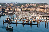 France, Normandy Region, Seine-Maritime Department, Dieppe, elevated view of the Port de Plaissance harbor, dawn