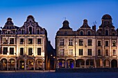France, Nord-Pas de Calais Region, Pas de Calais Department, Arras, Grand Place buildings, dusk