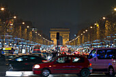 France, Paris, 75, 8th arrondissement, Champs-Elysées, december  2011, Champs-Elysées Christmas lights, Triumphal Arch and cars