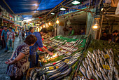 Republic of Turkey, Istanbul,  Kadiköy District, Market Fish Stall with customers