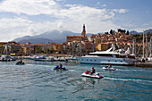 France, Provence-Alps-Côte d'Azur, Menton, personal water crafts approaching the marina port