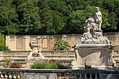 France, Gard (30), Nimes, Les Jardins de la Fontaine, the double staircase and the Nymphaeum central