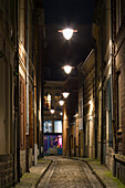 France, Lille, town, old alley by night.