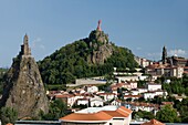 ST MICHEL D'AIGUILHE WITH CORNEILLE ROCK LE PUY EN VELAY HAUTE LOIRE AUVERGNE FRANCE