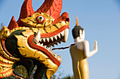 Statue Of Naga And Buddha At Wat That Luang Tai, Vientiane,Laos