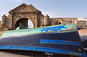 Blue Wooden Fishing Boats At The Harbor In Essaouira, Essourira, Morocco