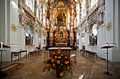 The interior of the Wieskirche, Wies, Steingaden, Upper Bavaria, Bavaria, Germany