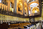 Innenaufnahme der Kathedrale mit Chorgestühl, La Catedral de la Santa Creu i Santa Eulàlia, Gotik, Barri Gotic, Barcelona, Katalonien, Spanien