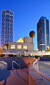 Twin towers Hotel Arts and Mapfre Tower, illuminated, Olympic village, Barceloneta, Barcelona, Catalonia, Spain