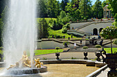 Springbrunnen und Venustempel, Schloss Linderhof von König Ludwig II., Schloss Linderhof, Rokoko, Ammergauer Alpen, Bayerische Alpen, Oberbayern, Bayern, Deutschland
