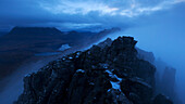 View from Stac Pollaidh over Inverpolly Nature Reserve at dusk, Northwest Highlands, Scotland, United Kingdom