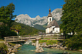 Ramsau church, view to Reiteralpe, Berchtesgaden region, Berchtesgaden National Park, Upper Bavaria, Germany