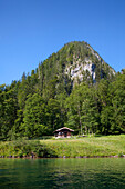 Alpine hut at Kessel, Koenigssee, Berchtesgaden region, Berchtesgaden National Park, Upper Bavaria, Germany