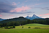 Blick auf Watzmann im Abendlicht, Berchtesgadener Land, Nationalpark Berchtesgaden, Oberbayern, Bayern, Deutschland