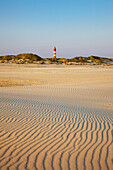 Lighthouse in the dunes at the beach, Kniepsand, Amrum island, North Sea, North Friesland, Schleswig-Holstein, Germany