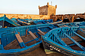 Fishing boats in the marina near the ancient Portuguese Citadel, Essaouira, Morocco