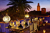 Dining al fresco, rooftop, Riad Farnatchi, Marrakech, Morocco