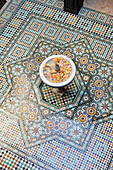 Fountain and water basin in the Saida courtyard, La Sultana, Marrakech, Morocco